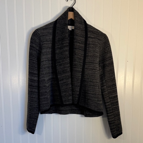 LOFT Sweaters - LOFT 100% Merino Wool Charcoal Knit Black Trim Cropped Blazer Cardigan Small